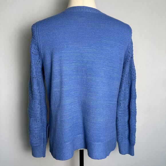 Christian Siriano Sweater Women's L Blue Pointelle Knit Pullover Split Hem 2/$25 - Picture 3 of 11